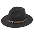 Dettaglio cappello in feltro di lana con fascia leopardata e fibbia argento lucido - M (56-58cm) / Grigio Scuro