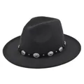 Detail of black wool fedora featuring a decorative band with silver metal studs and conchos - M (56-58cm) / Dark Gray