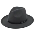 Detail of dark gray felt fedora hat featuring black leather band and silver studs - M / Dark Gray