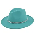 Details des türkisblauen Fedora mit silberner Panzerkette und hochwertiger Filztextur - M (56-58cm) / Seeblau