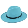 Detailed shot of teal fedora hat featuring black leather band with silver metal studs - M (56-58cm) / Lake Blue