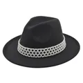 Detail view of high-quality black wool fedora featuring a multi-layered pearl band - M (56-58cm) / Dark Gray