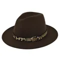 Dettaglio del cappello fedora in lana con fascia leopardata e fibbia in metallo - M (56-58cm) / Caffè