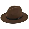 Detail view of coffee brown wool fedora with black leather band and silver metal rivets - M (56-58cm) / Coffee