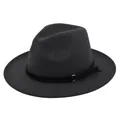Detail of dark grey wool fedora hat with black belt band and gold metal ring accent - M(56-58cm) / Dark Gray