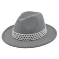 Grey wool felt fedora hat featuring an elegant white pearl lattice band decoration - Light Gray