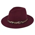 Dettaglio del cappello in feltro bordeaux con cintura leopardata e fibbia argento - M (56-58cm) / Rosso Vino