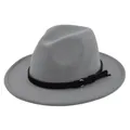 Detailed view of the gray wool jazz hat featuring a black belt with a gold ring buckle - M(56-58cm) / Light Gray