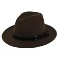 Close-up of dark brown wool fedora hat featuring a black band with gold ring and tassel detail - M(56-58cm) / Coffee