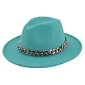 Dettaglio del cappello fedora blu tiffany con una catena in metallo oro rosa spessa - M(56-58cm) / Blu Lago