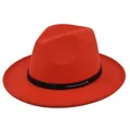 Detailed macro view of red wool fedora hat featuring a black faux leather studded band - M (56-58cm) / Red