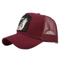Burgundy trucker hat with Lone Wolf animal patch, breathable mesh and cotton fabric - Adjustable 54-59 / Burgundy