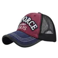 Burgundy and navy mesh trucker hat with AIR FORCE embroidery and white brim stitching - Adjustable / Navy Blue