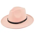 Close-up of pink wool felt fedora featuring black leather band and silver studs - M (56-58cm) / Dusty Pink