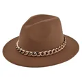 Dettaglio di un cappello in feltro marrone con una grossa catena dorata lucida decorativa - M(56-58cm) / Cachi scuro