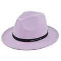 Detail of light purple wool fedora hat featuring black leather band with silver metal studs - M (56-58cm) / Light Purple