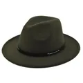 Detail of dark green fedora hat featuring black leather band and silver metal rivets - M (56-58cm) / Army Green