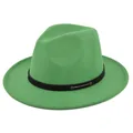 Detail of green wool fedora hat featuring a black belt with three silver metal rivets - M (56-58cm) / Grass Green