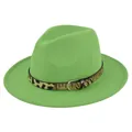 Dettaglio cappello fedora verde neon in lana con cintura leopardata e fibbia argento - M (56-58cm) / Verde Erba Chiaro