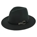 Detailed macro of dark green fedora hat featuring black leather band and gold buckle - M (56-58cm) / Dark Grass Green