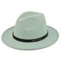 Detail of mint green wool fedora hat with black studded band and wide brim design - M (56-58cm) / Emerald Green