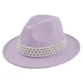 Detailed close-up of lavender wool felt fedora featuring a luxury pearl bead hat band - M (56-58cm) / Light Purple