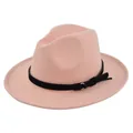 Detail of pink fedora hat with black band, gold metal ring buckle and bow decoration - M(56-58cm) / Dusty Pink