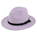 Detail of lavender fedora hat showing texture, black band and gold metal ring buckle - M(56-58cm) / Light Purple