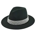 Detail of dark green wool fedora hat featuring an elegant white pearl beaded band - M (56-58cm) / Dark Grass Green