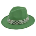 Detail of green wool fedora hat featuring an intricate pearl bead band and soft felt texture - M (56-58cm) / Grass Green