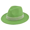 Detail of green wool fedora hat featuring an elegant multi-layer white pearl hatband - M (56-58cm) / Light Grass Green