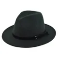 Detail of dark green fedora featuring a black leather band with golden ring and tassel - M(56-58cm) / Dark Grass Green
