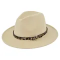 Detalle de sombrero fedora beige de lana con cinta de leopardo y hebilla dorada - M (56-58cm) / Beige