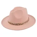 Dettaglio cappello fedora in feltro rosa chiaro con grossa catena in metallo dorato - M(56-58cm) / Rosa Antico