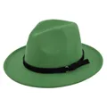 Detail of green felt jazz hat with black band and gold buckle on a white background - M(56-58cm) / Grass Green