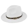 Sombrero fedora de fieltro de lana blanco con banda de leopardo y hebilla oro - M (56-58cm) / Blanco