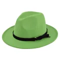 Macro view of bright green felt fedora featuring black leather band and gold metal ring - M(56-58cm) / Light Grass Green