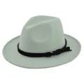 Detail of mint green fedora hat featuring a black belt with gold buckle and tassel - M(56-58cm) / Emerald Green