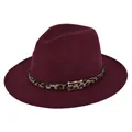 Detalle de sombrero de lana granate con cinta de leopardo y hebilla dorada - M (56-58cm) / Burdeos