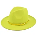 Detailed macro view of the fluorescent yellow fedora featuring a slim buckled band strap - M (56-58cm) / Light Green