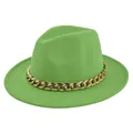 Dettaglio del cappello in feltro verde brillante con una vistosa catena dorata - M(56-58cm) / Verde Erba Chiaro