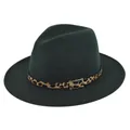 Detalle de sombrero fedora de lana verde oscuro con banda de leopardo y hebilla dorada - M (56-58cm) / Verde Hierba Oscuro