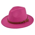 Detailopname van roze fedora hoed met bruine leren riem en gouden gesp - M(56-58cm) / Rozerood