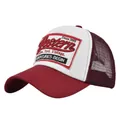 Cappellino trucker Western ricamato rosso e bianco con rete e patch retrò - Regolabile / Borgogna