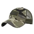 Camo tactical baseball cap with embroidered American flag patch and breathable mesh back - Adjustable 54-59 / Camouflage