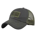 Tactical trucker hat with American flag embroidery in dark grey and olive green - Adjustable 54-59 / Army Green