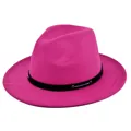 Classic rose pink fedora hat with felt wool texture and black studded leather band - M (56-58cm) / Rose Red