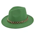 Cappello fedora in lana verde erba con catena dorata spessa per uomo e donna - M(56-58cm) / Verde Erba