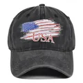 Berretto da baseball vintage in cotone lavato nero con ricamo USA e bandiera - Regolabile 54-59 / Nero
