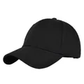 Vista detallada de una gorra de béisbol de algodón negro con diseño clásico de seis paneles - Ajustable 54-59 / Negro
